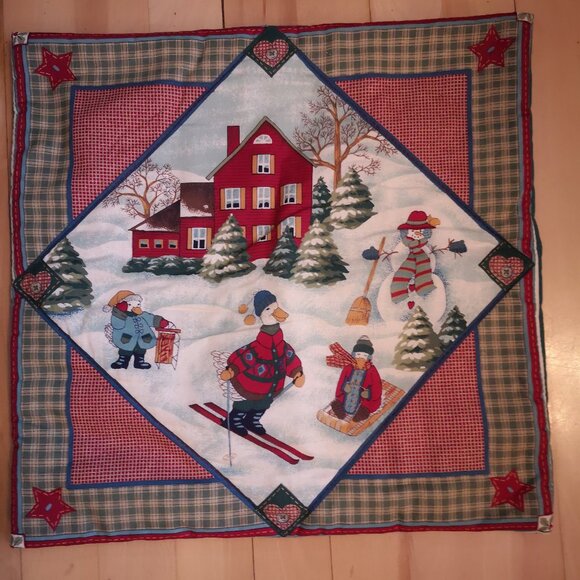 2 - Winter / Holiday Themed 15x15" Quilted Pillow Covers (Only) Red Green White - Picture 3 of 6